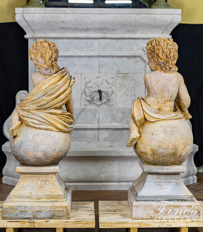 Marble Statues  - Pair Of Cherubs In Rare Breccia Tone Marble - MS-210